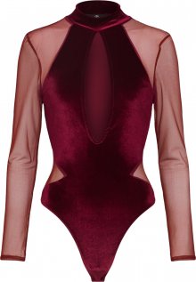 Missguided Tričko \'Velvet Bodysuit Lace Sleeves\' burgundská červeň