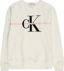 Calvin Klein Jeans Mikina \'MONOGRAM\' růžová / černá / barva bílé vlny
