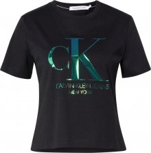 Calvin Klein Jeans Tričko \'IRIDESCENT CK STRAIGHT TEE\' zelená / černá