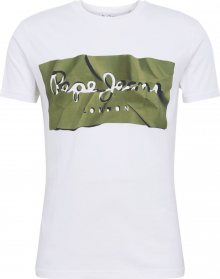 Pepe Jeans Tričko \'RAURY\' zelená / bílá