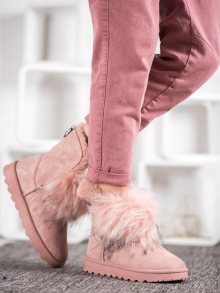 Komfortní růžové dámské  sněhule bez podpatku