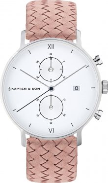 Kapten & Son Analogové hodinky \'Small Chrono Woven\' růžová / stříbrná