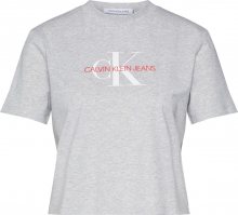 Calvin Klein Jeans Tričko \'MONOGRAM\' červená / šedý melír / bílá