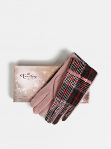 Růžovo-šedé kostkované vlněné rukavice Something Special