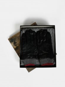 Sada černých kožených rukavic a šedé šály Portland