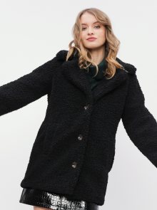 Černý kabát z umělého kožíšku Miss Selfridge