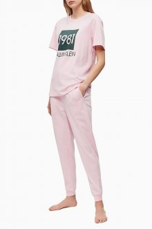 Calvin Klein růžové dámské pyžamo S/S Pant Set s logem 1981 - XS