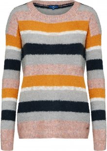 TOM TAILOR Svetr \'stripy yarn mix sweater\' šedá / jasně oranžová / růže