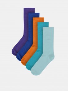 Sada pěti párů pánských ponožek v modré, oranžové a fialové barvě M&Co