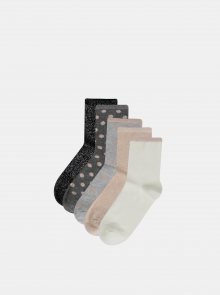 Sada pětí párů vzorovaných ponožek v černé, šedé, růžové a krémové barvě TALLY WEiJL Goldy