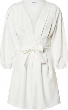 Missguided Letní šaty \'Plunge Self Button Belted Mini Dress\' bílá