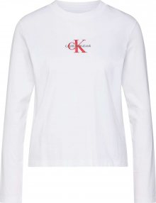 Calvin Klein Jeans Tričko \'MONOGRAM EMBROIDERY LONG SLEEVE\' bílá