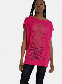 Růžové vzorované tričko Desigual Sola