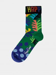 Modro-zelené dámské vzorované ponožky Happy Socks Big Leaf
