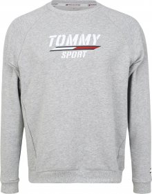Tommy Sport Sportovní mikina světle šedá / bílá