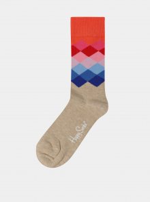 Červeno-béžové dámské vzorované ponožky Happy Socks Diamond