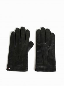 Černé pánské kožené rukavice s vlněnou podšívkou Tommy Hilfiger Flag