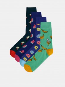 Sada čtyř párů vzorovaných ponožek v modré a zelené barvě Jack & Jones Happy