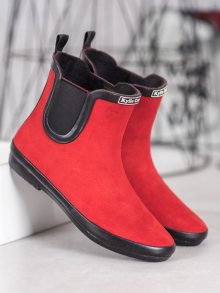 Designové dámské  gumáky červené na plochém podpatku