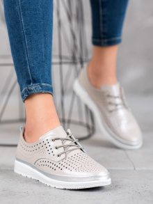 Krásné šedo-stříbrné  polobotky dámské bez podpatku