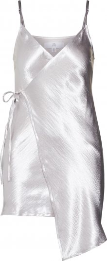 Missguided Šaty \'Asymmetric Hammered Satin Wrap Mini\' stříbrná
