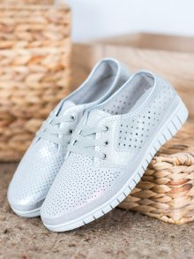 Trendy dámské  polobotky šedo-stříbrné bez podpatku