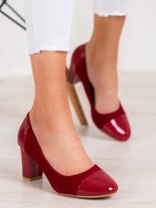 Moderní dámské  lodičky červené na širokém podpatku