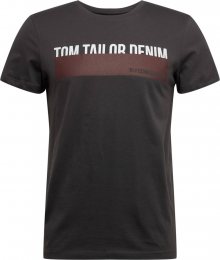 TOM TAILOR DENIM Tričko tmavě šedá / bílá / tmavě fialová