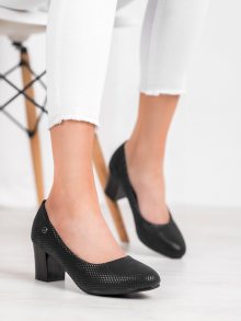 Exkluzívní dámské  lodičky černé na širokém podpatku
