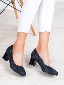 Designové dámské  lodičky modré na širokém podpatku