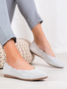 Trendy dámské  baleríny šedo-stříbrné bez podpatku