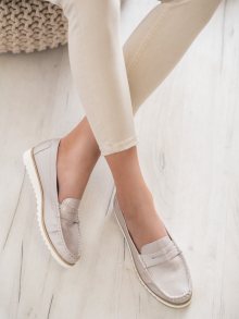 Designové hnědé dámské  mokasíny bez podpatku