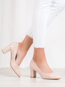 Zajímavé dámské  lodičky hnědé na širokém podpatku