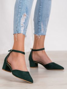 Módní dámské  lodičky zelené na širokém podpatku