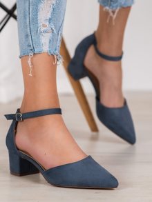 Luxusní dámské modré  lodičky na širokém podpatku