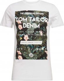 TOM TAILOR DENIM Tričko bílá / khaki / černá