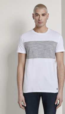 TOM TAILOR DENIM Tričko šedý melír / bílá