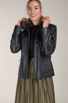 Kara černá kožená bunda Brina s odnímatelným límcem - 38