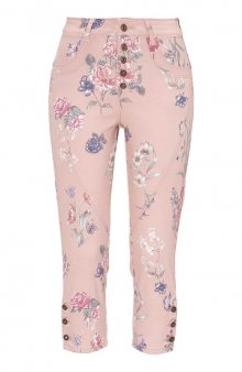 Kalhoty capri / starorůžová/květovaná