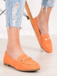 Jedinečné  mokasíny oranžové dámské bez podpatku