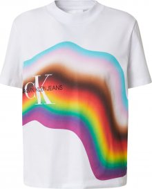 Calvin Klein Jeans Tričko \'DISTORTED RAINBOW MDRN STRAIGHT\' bílá