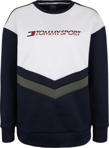 Tommy Sport Sportovní mikina \'BLOCKED TERRY CREW L\' marine modrá / tmavě zelená / bílá