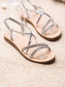 Zajímavé šedo-stříbrné  sandály dámské bez podpatku