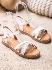 Výborné dámské  sandály šedo-stříbrné bez podpatku