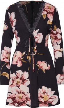 Missguided Letní šaty \'LONG SLEEVE LACE DETAIL SKATER DRESS\' růžová / černá