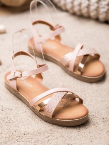 Jedinečné růžové dámské  sandály bez podpatku