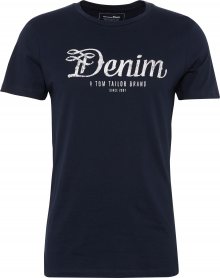 TOM TAILOR DENIM Tričko \'NOS crewneck tee with print\' noční modrá / bílá