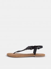 Černé kožené sandály s korálky Tamaris