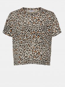 Béžové krátké tričko s leopardím vzorem Noisy May Elly