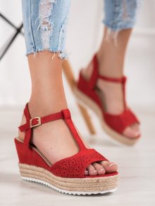 Stylové  sandály červené dámské na klínku